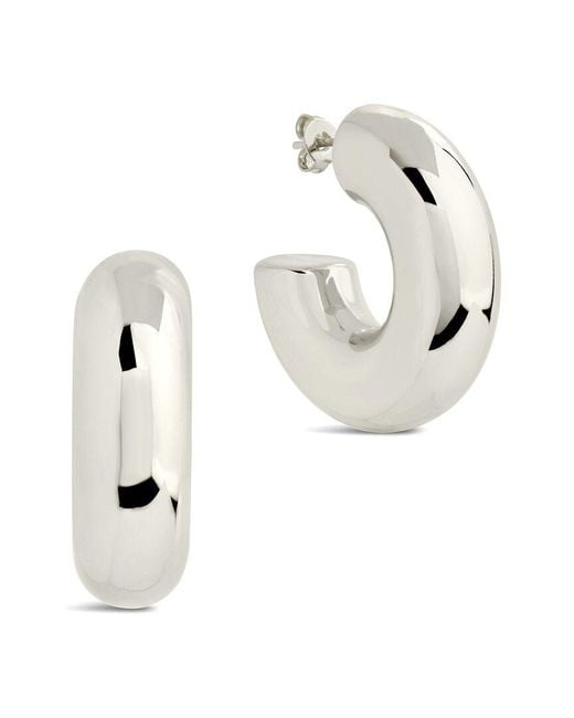 Sterling Forever White Wynonna Polished Tube Hoop Earrings
