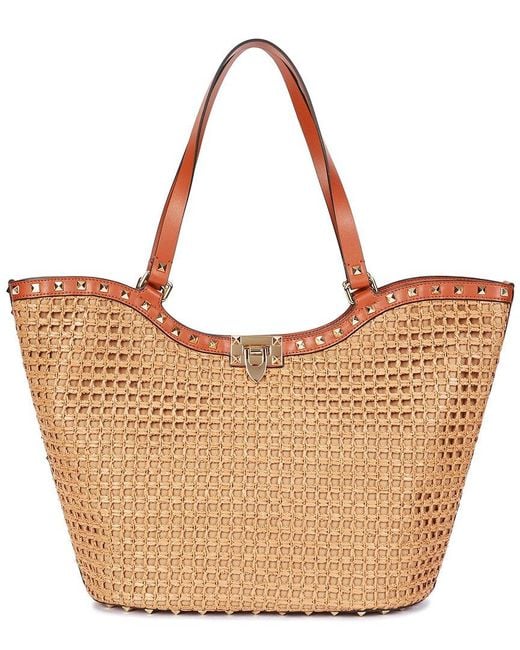 Tiffany & Fred Paris Brown Raffia & Leather Large Tote