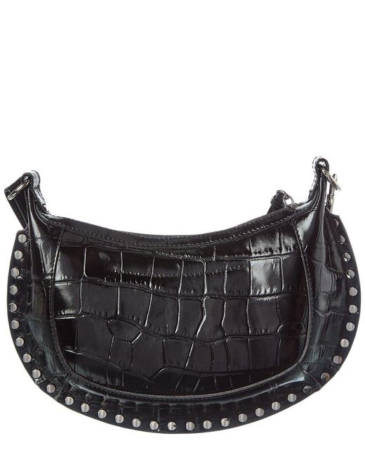 Isabel Marant Black Oskan Moon Croc-Embossed Leather Hobo Bag