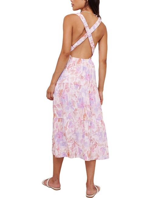 Bella Dahl Pink Scrunch Strap Tiered Linen Midi Dress