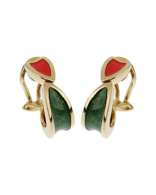 Gucci Green 18K Enamel Clip-On Hoops (Authentic Pre-Owned)