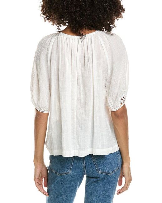 Max Studio White Crochet Inset Elbow Sleeve Blouse