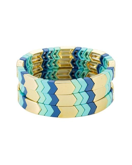 Eye Candy LA Blue Luxe Collection Enamel Love 3pc Stretch Bracelet Set