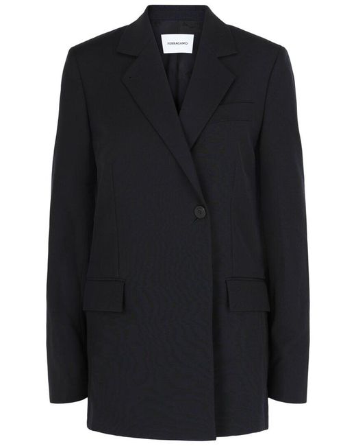 Ferragamo Black Single-Breasted Wool Blazer