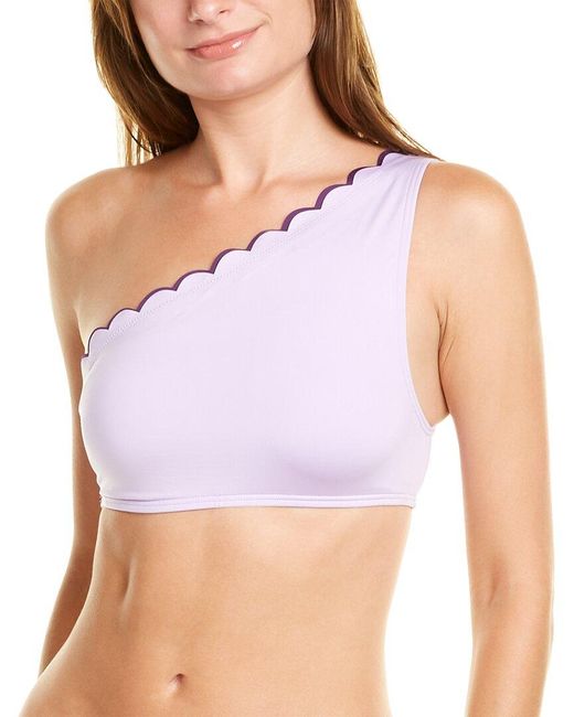 Kate Spade Purple Contrast Scalloped One-shoulder Bikini Top