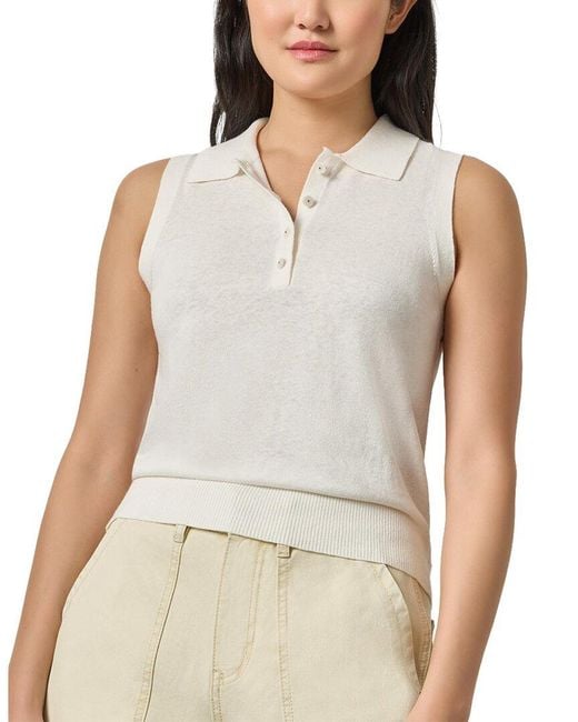 Lilla P Natural Sleeveless Linen-Blend Polo Sweater