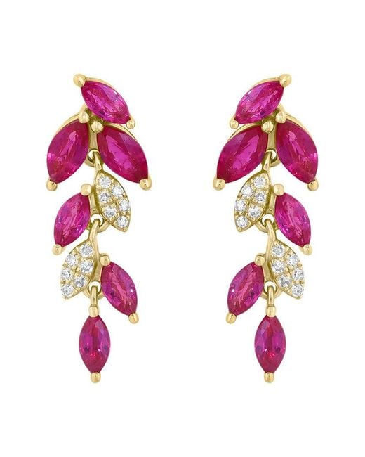 Effy Fine Jewelry Pink 14K Rose 1.50 Ct. Tw. Diamond & Ruby Earrings