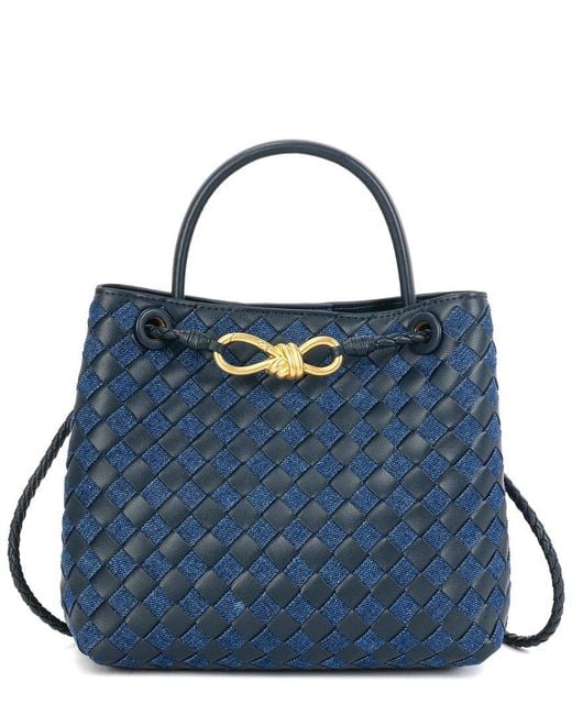 Tiffany & Fred Paris Blue Woven Leather & Denim Top Handle Bag