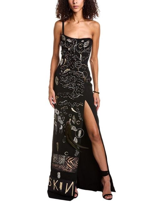 Roberto Cavalli Black Embellished Silk-trim Gown