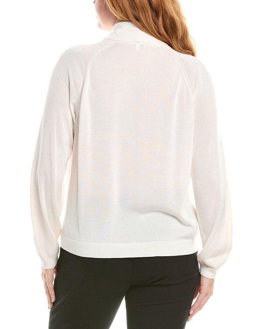 Lafayette 148 New York White Plus Raglan Sleeve Turtleneck Silk-Blend Sweater