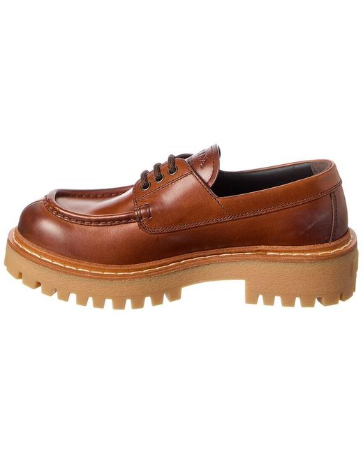Prada Brown Lace-Up Leather Loafer