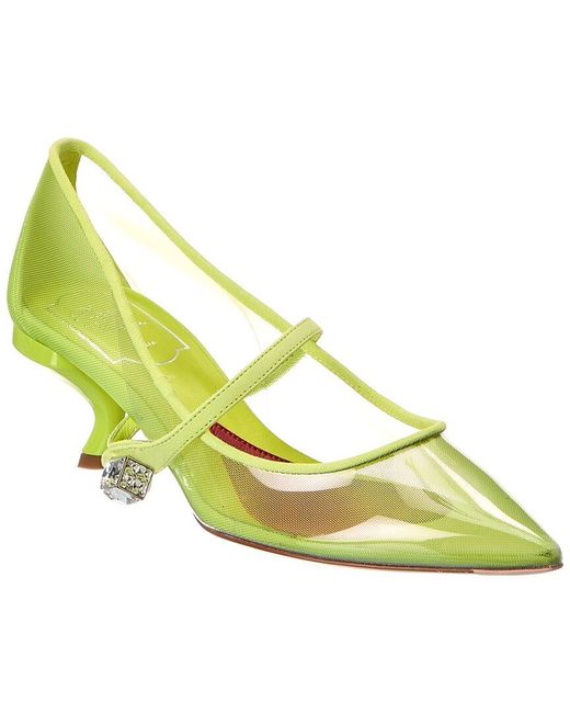 Roger Vivier Yellow Virgule Mesh & Suede Pump