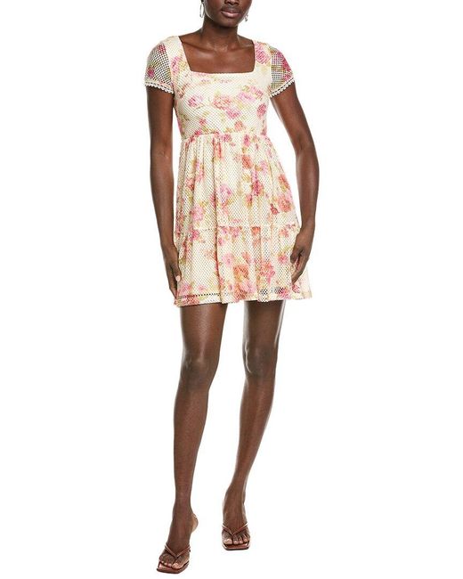Marion Natural Floral Print Crochet Baby Doll Dress