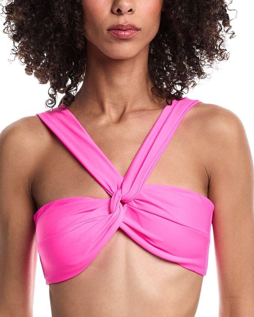 MILLY Pink Olivia Solid Draped Bandeau Bikini Top
