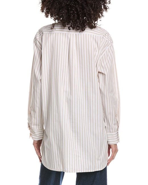 Leset White Yoshi Collarless Button Down Shirt