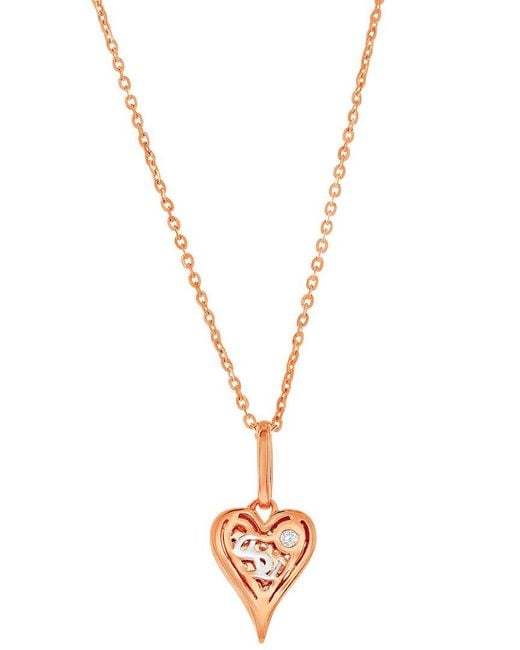 Suzy Levian Metallic 14k Rose Gold 0.11 Ct. Tw. Diamond Elongated Heart Necklace