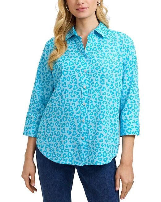 Foxcroft Blue Margie 3/4-Sleeve Cheetah Shirt