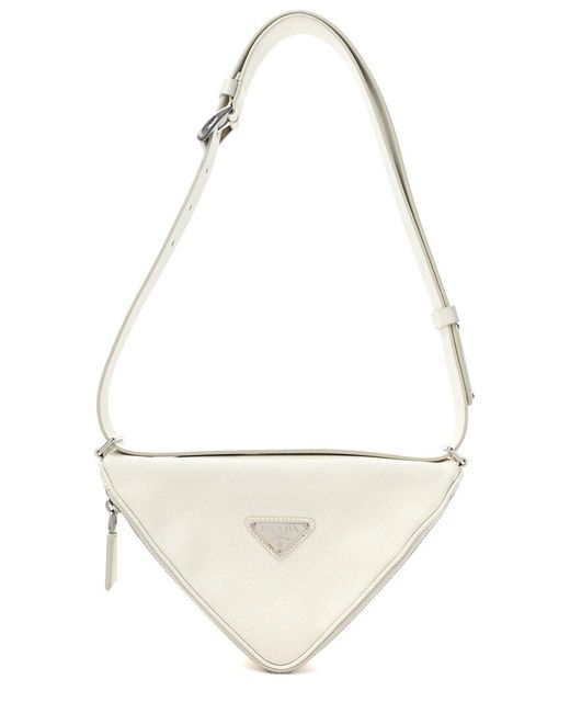 Prada White Saffiano Leather Triangle Shoulder Belt Bag (Authentic Pre-Loved)