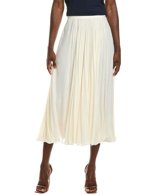Oscar de la Renta Natural Pleated Silk A-line Skirt