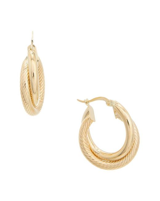Italian Gold Metallic 14K 3X15Mm Polished/Twisted Double Hoop Earrings