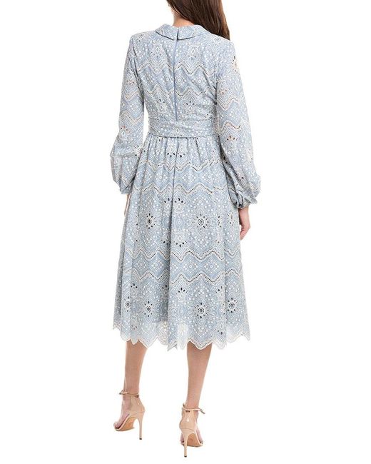 Badgley Mischka Blue Embroidered Lace Midi Dress