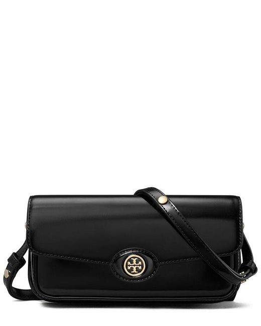 Tory Burch Black Robinson Spazzolato E/W Leather Shoulder Bag