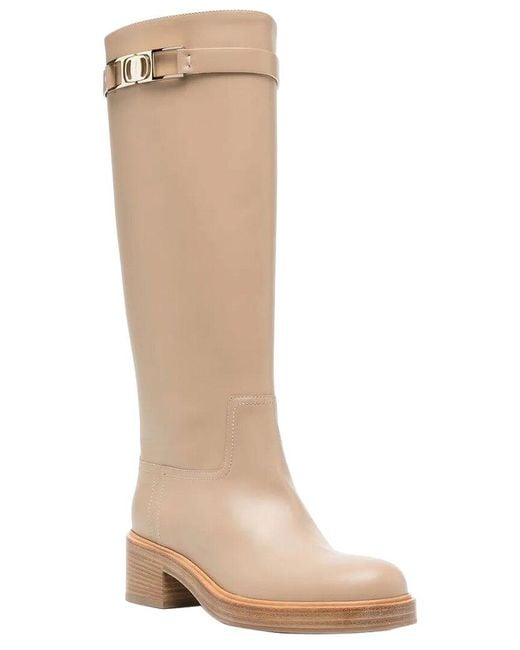 Ferragamo Brown Gancini Ornament Leather Boot