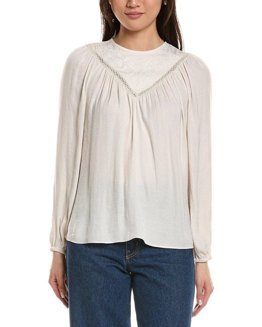 Philosophy White Embroidered Crochet-Trim Blouse