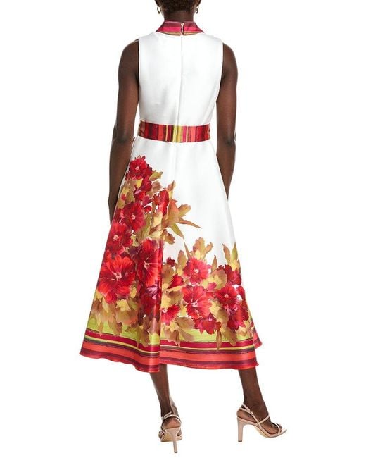Badgley Mischka Red Boarder Floral Cocktail Dress