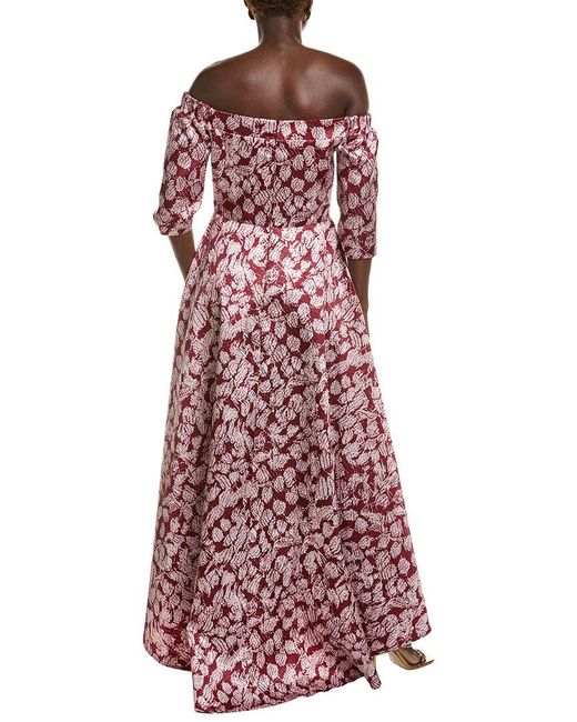 Rene Ruiz Red Off-shoulder High-low Hem Floral A-line Dress