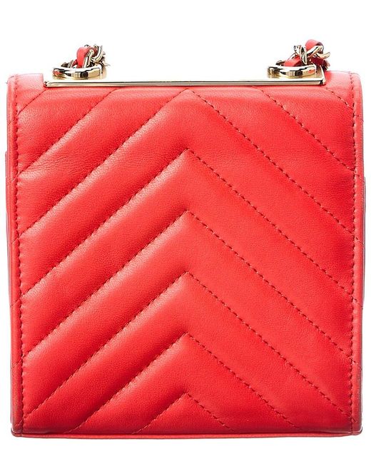 Chanel Red Vermilion Quilted Lambskin Leather Chevron Mini Flap Bag (authentic
