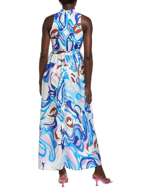IPPONELLI Blue Scarf Neck Midi Dress