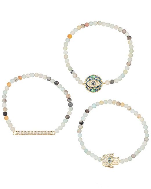 Eye Candy LA White The Luxe Collection Amazonite Cz Cici Charm Stretch Bracelet Set
