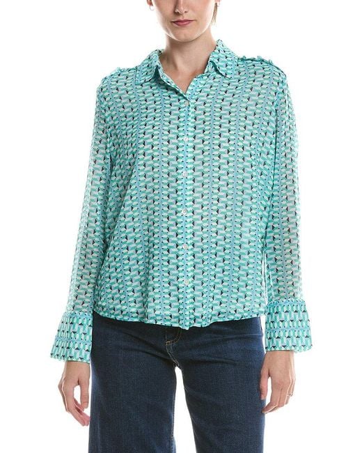 NIC+ZOE Blue Geo Steps Chiffon Shirt