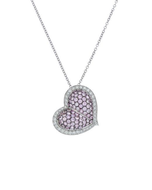 Diana M White Fine Jewelry 18k 3.00 Ct. Tw. Diamond & Sapphire Heart Necklace