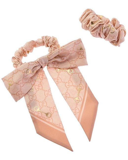 Gucci Pink 2Pc Horsebit Silk Scrunchie