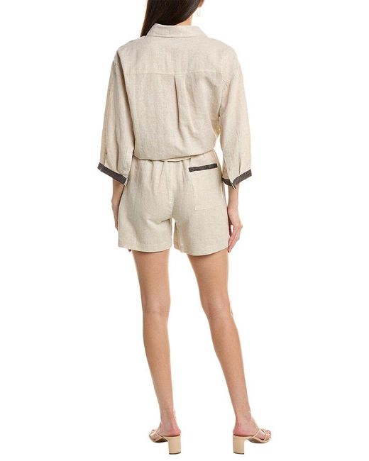 Beulah London Natural 2pc Linen-blend Shirt & Short Set