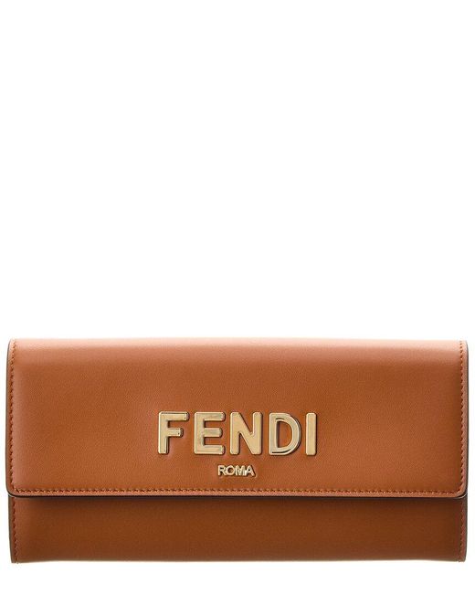 Fendi Brown Ff Leather Continental Wallet On Chain