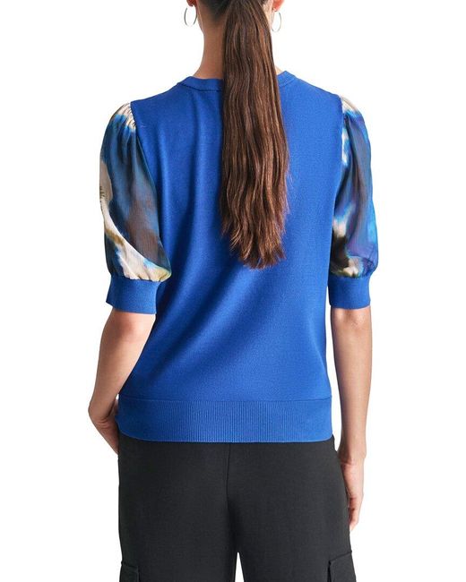 DKNY Blue Printed Sleeve Top