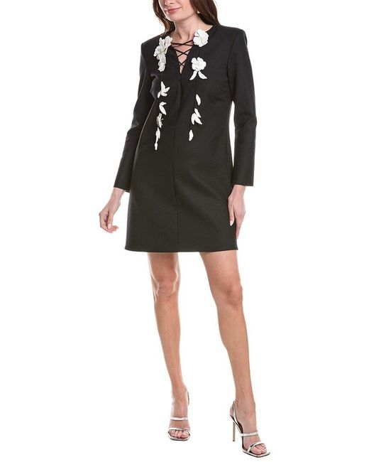 Oscar de la Renta Black Wool-Blend Shift Dress