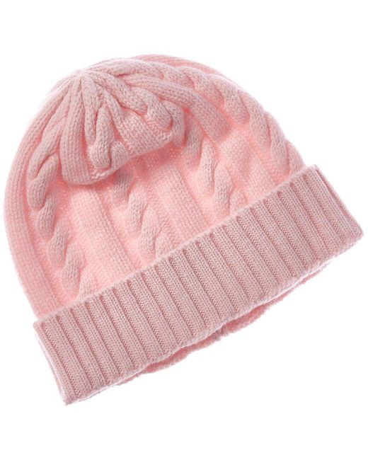 Brodie Cashmere Pink Chunky Cable Pom Pom Cashmere Hat