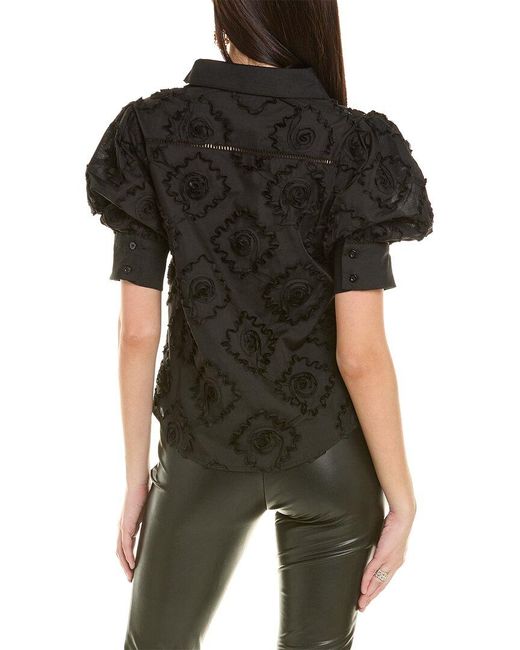 Gracia Black Wing Collar Circle Embroidered Top