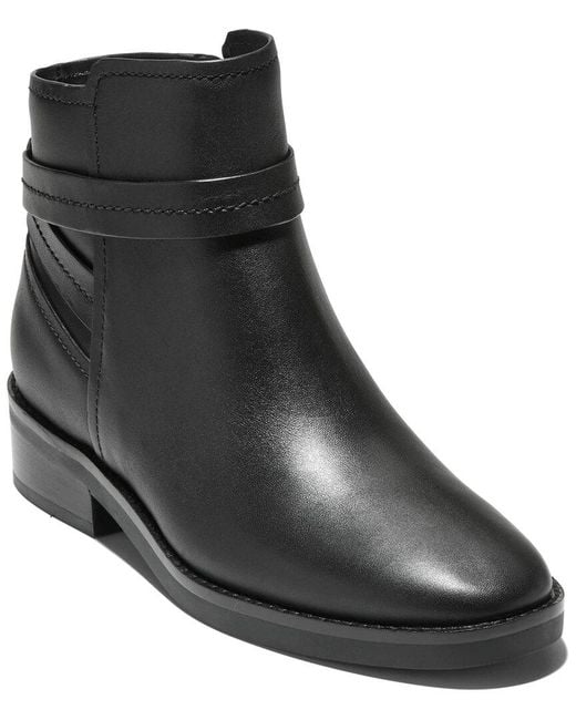 Cole Haan Black Rosalyn Waterproof Ankle Strap Leather Boot