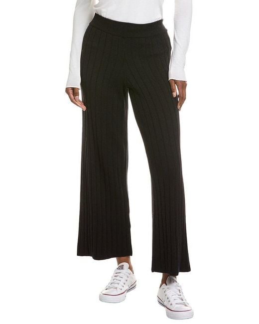 Hannah Rose Black Ribbed Wide Leg Cashmere-Blend Pant