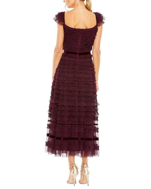 Mac Duggal Ruffle Cap Sleeve Tiered Midi Dress