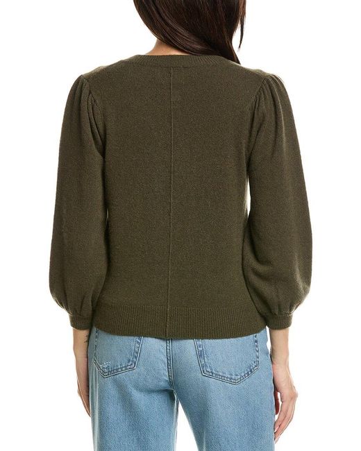 Brodie Cashmere Green Poppy Puff Sleeve Cashmere Cardigan