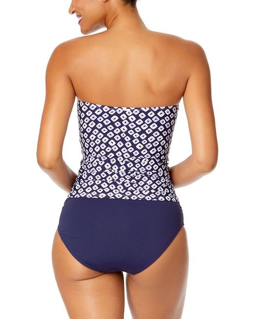 Anne Cole Blue Twist Front Shirred Bandeaukini