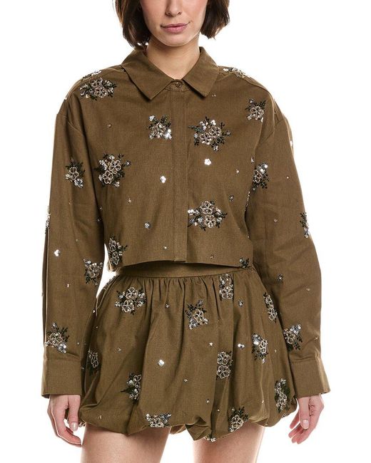 Endless Rose Brown Sequins & Beaded Cropped Shirt