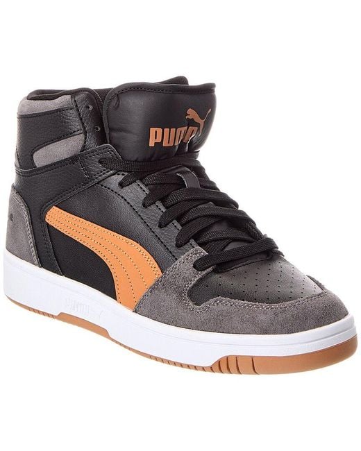 PUMA Black Rebound Layup Russet Leather High-Top Sneaker for men