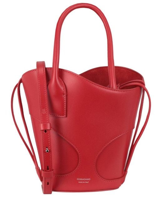 Ferragamo Red Cut-Out Leather Mini Tote Bag